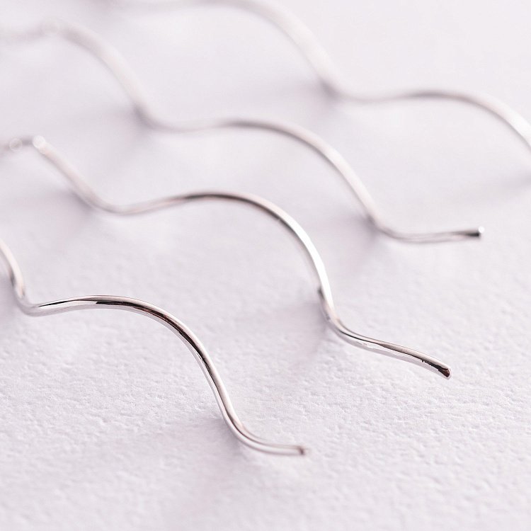 Сережки - протяжки "Завиток" з білого золота с07199 від ювелірного магазину Онікс - 3