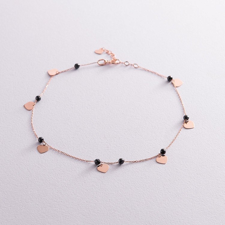 Золотой браслет "Сердечки" на ногу (фианиты) б04884 от ювелирного магазина Оникс - 2