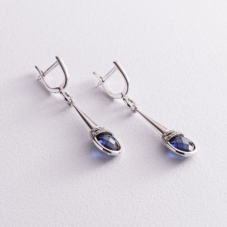 Золотые серьги с фианитами и сапфирами 7025387 от ювелирного магазина Оникс - 2