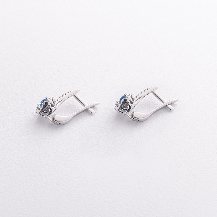 Серебряные серьги "Сердечки" (топаз London Blue, куб. цирконий) 2616/1р-QLB от ювелирного магазина Оникс - 1
