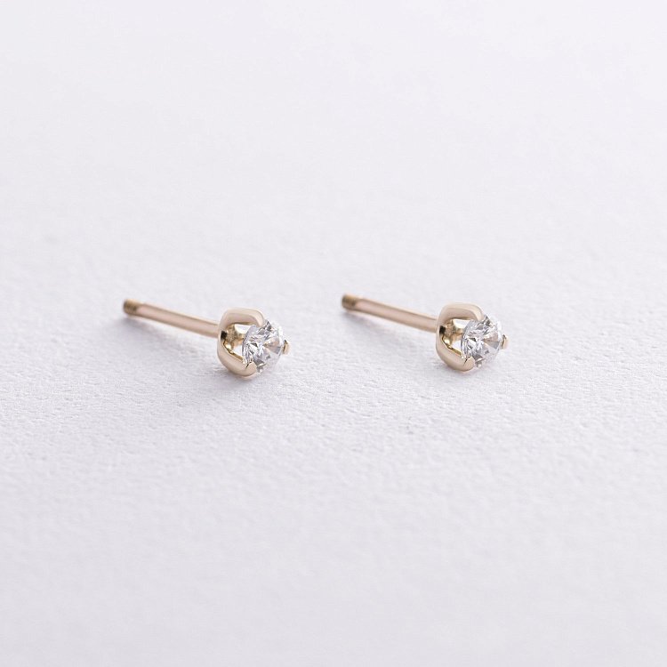 Золотые серьги - пусеты с фианитами (3 мм) с03618 от ювелирного магазина Оникс