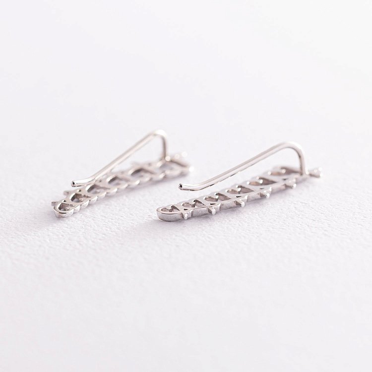 Сережки - клаймбери "Сердечки" в білому золоті с07123 від ювелірного магазину Онікс - 2