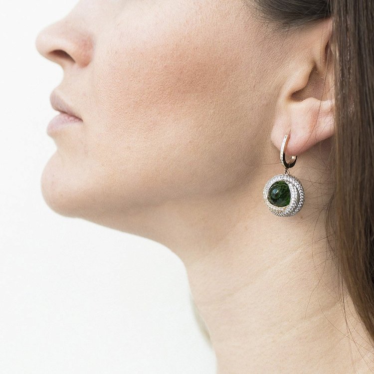 Золотые серьги с фианитами с04113 от ювелирного магазина Оникс - 2