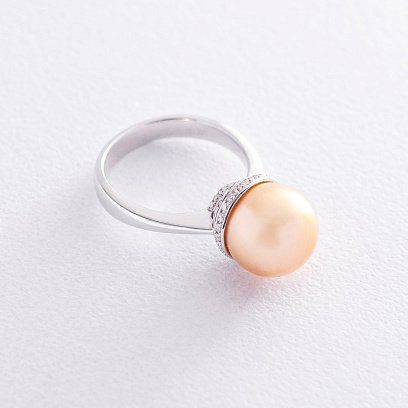 Золотое кольцо "Шарик" с жемчугом и бриллиантами к647 №3