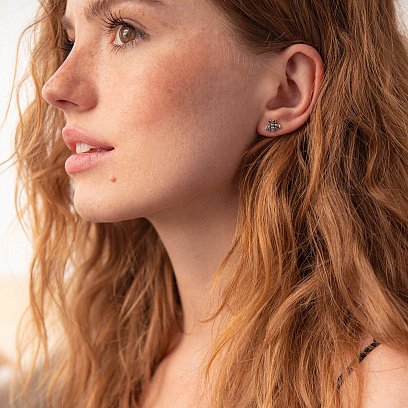 Серебряные серьги - пусеты "Пчелки" 123196 №4