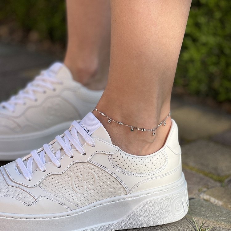 Серебряный браслет с зелеными фианитами на ногу 141572 от ювелирного магазина Оникс - 5