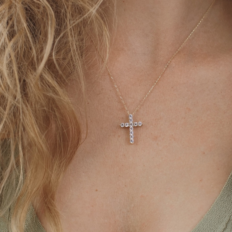 Кольє "Хрестик" в жовтому золоті (фіаніти) кол01816 від ювелірного магазину Онікс - 7