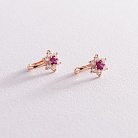 Детские золотые сережки "Цветочки" с розовыми фианитами с04342 от ювелирного магазина Оникс