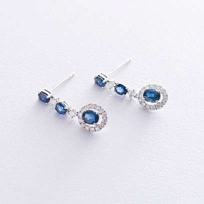 Золоті сережки - пусети з діамантами і сапфірами DE3735Scha №3