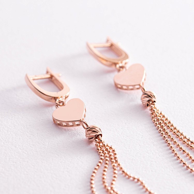 Золоті сережки "Сердечка" з ланцюжками с07847 від ювелірного магазину Онікс - 2