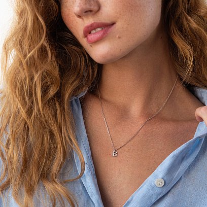 Срібне кольє з літерою В 18617б №4