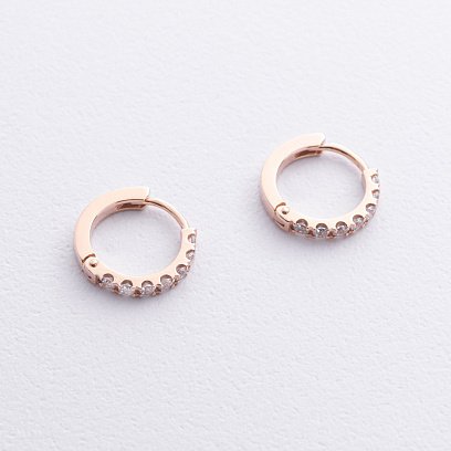 Сережки - кільця з фіанітами (червоне золото) с09088 №3