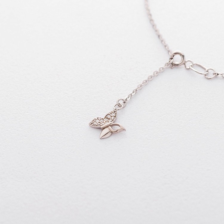 Золотой браслет на ногу "Бабочка" (фианит) б03702 от ювелирного магазина Оникс - 1