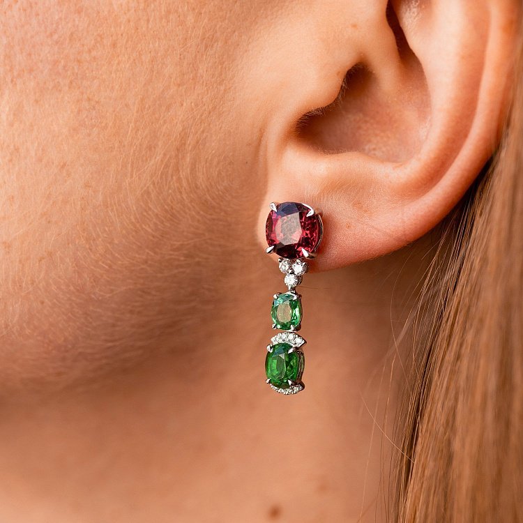 Золотые серьги - пусеты (бриллианты, родолиты, цавориты, демантоиды) сб0569nl от ювелирного магазина Оникс - 5