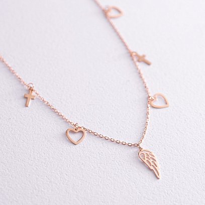 Браслет "Сердечки та хрестики" на ногу (червоне золото) б05125 №3