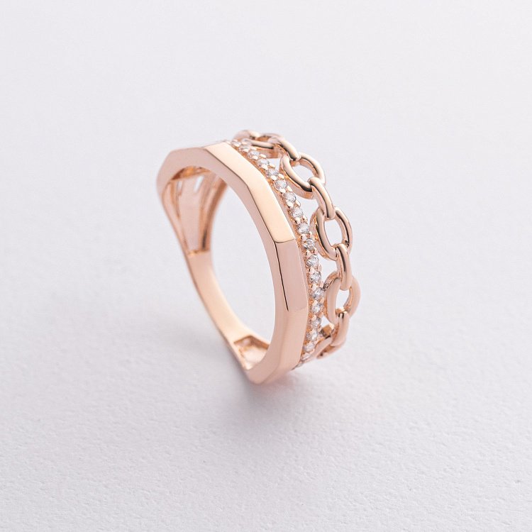 Золота каблучка "Ланцюжок" з фіанітами к08142 від ювелірного магазину Онікс