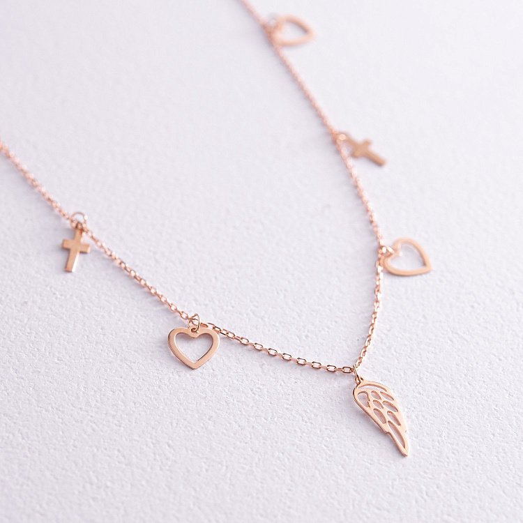 Браслет "Сердечки та хрестики" на ногу (червоне золото) б05125 від ювелірного магазину Онікс - 5