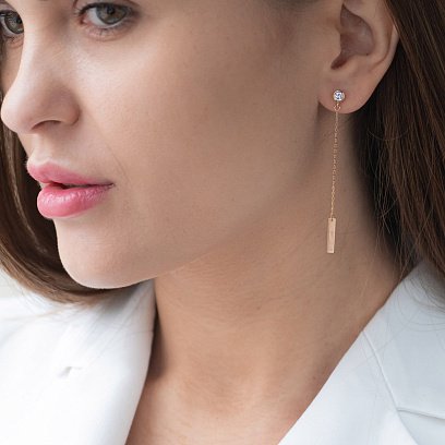 Золоті сережки - пусети на ланцюжку (фіаніти) с07249 №2