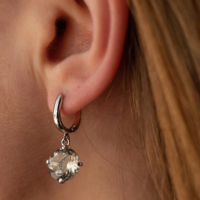 Золотые серьги "Влечение" с зеленым аметистом с05292 №6