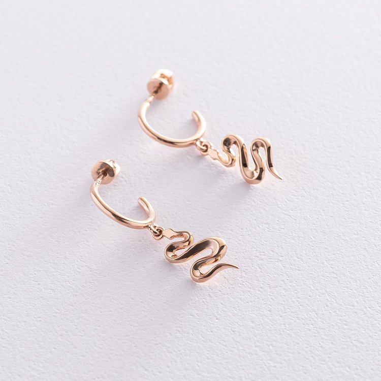 Золотые серьги - пусеты "Змеи" с07327 от ювелирного магазина Оникс - 3