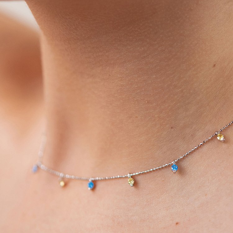 Патріотичне кольє у сріблі (блакитні та жовті фіаніти) 181265 від ювелірного магазину Онікс - 3