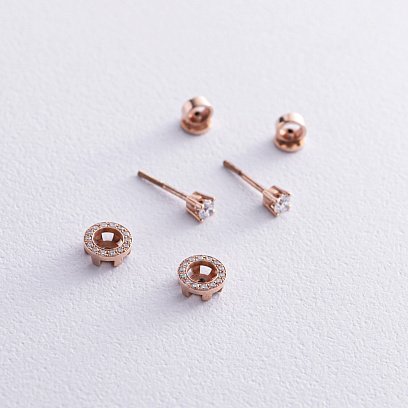 Золоті сережки - пусети 2 в 1 з діамантами 330752421 №4