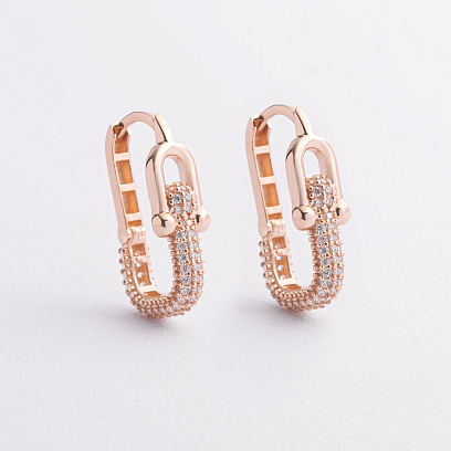 Серьги с фианитами (красное золото) с09594