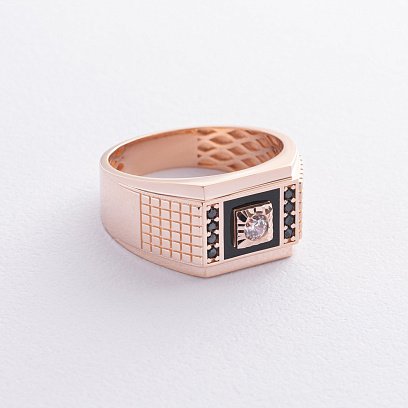 Чоловіча золота печатка з фіанітами та емаллю к07377 №3