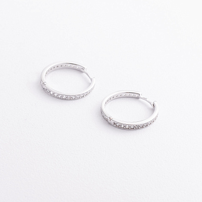 Серебряные серьги - кольца с фианитами 902-01062 №2