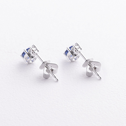 Серьги - пусеты в белом золоте (бриллианты, сапфиры) сб0712sm №3