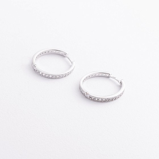 Серебряные серьги - кольца с фианитами 902-01062 №3