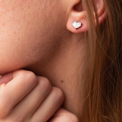 Золоті сережки - пусети "Сердечки" з діамантами сб0404nl №5