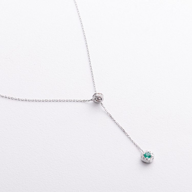 Золотое колье - галстук с изумрудом и бриллиантами колб0197mi от ювелирного магазина Оникс