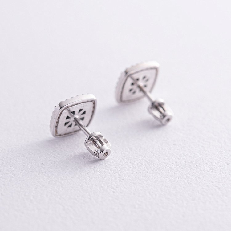 Срібні сережки - пусети "Квадратики" (фіаніти, синт. онікс) OR112910 від ювелірного магазину Онікс - 2