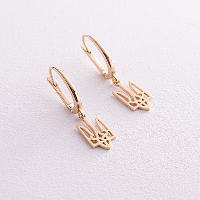 Сережки "Герб України - Тризуб" у жовтому золоті с08053