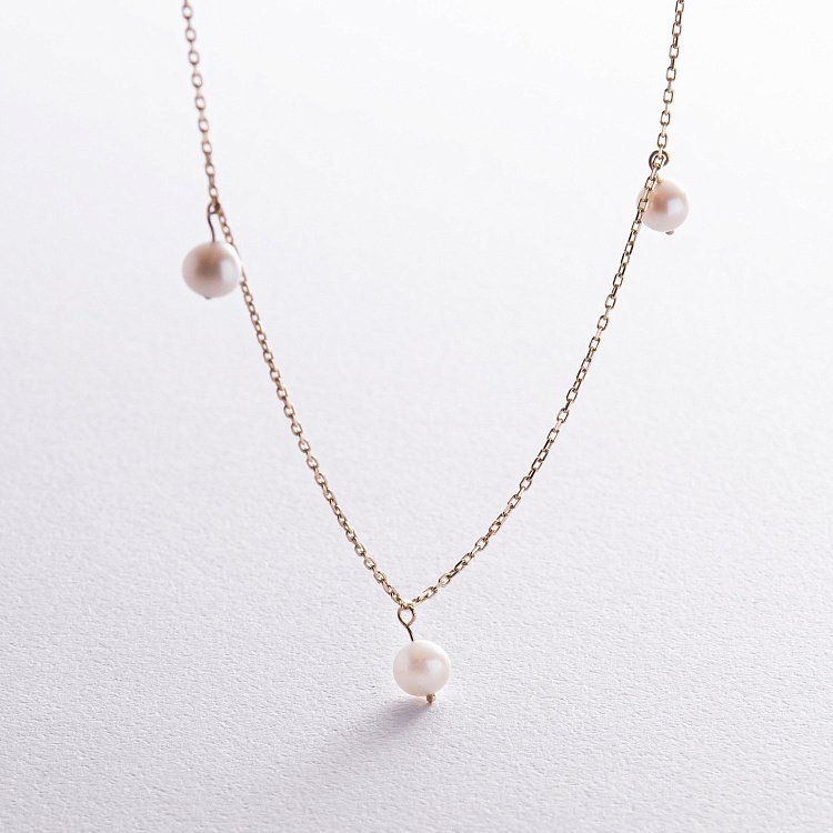 Колье с жемчугом (желтое золото) кол02397 от ювелирного магазина Оникс