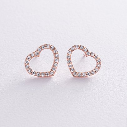Золоті сережки - пусети "Сердечки" з фіанітами с08438 №2