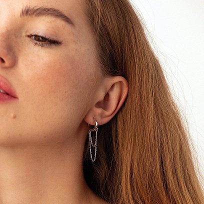 Сережки - кільця з ланцюжками в білому золоті с08919 №2