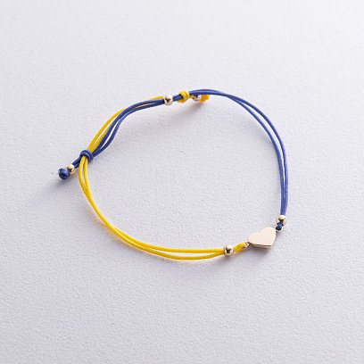 Браслет "Українське серце" у жовтому золоті (синя та жовта нитка) б05275 №7