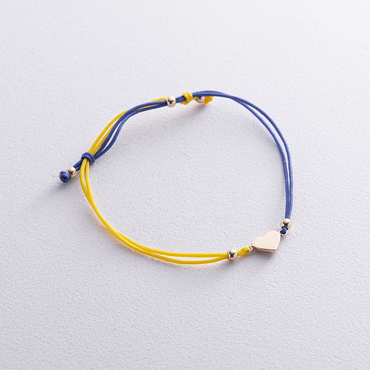 Браслет "Українське серце" у жовтому золоті (синя та жовта нитка) б05275 від ювелірного магазину Онікс - 6