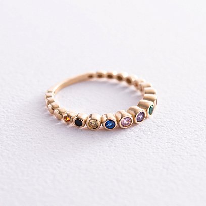 Кольцо с разноцветными фианитами (желтое золото) к07196 №6