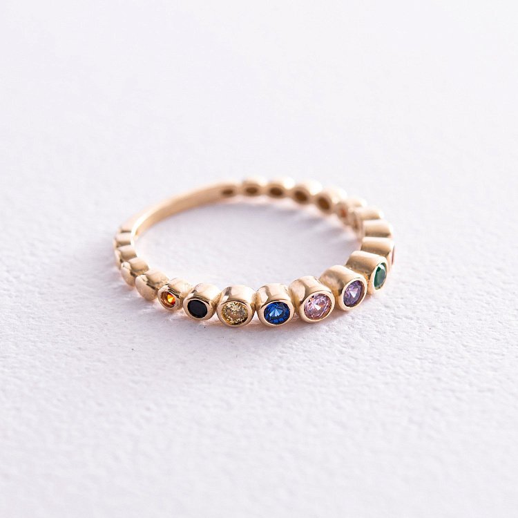 Кольцо с разноцветными фианитами (желтое золото) к07196 от ювелирного магазина Оникс - 6