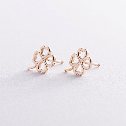 Сережки - пусети "Конюшина" в жовтому золоті с08277