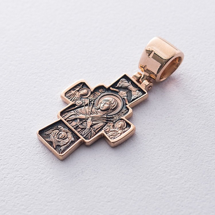 Золотий православний хрест "Господь Вседержитель. Ікона Божої Матері" Семистрільна" п02532 від ювелірного магазину Онікс - 1