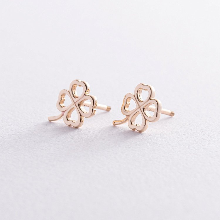 Сережки - пусети "Конюшина" в жовтому золоті с08277 від ювелірного магазину Онікс