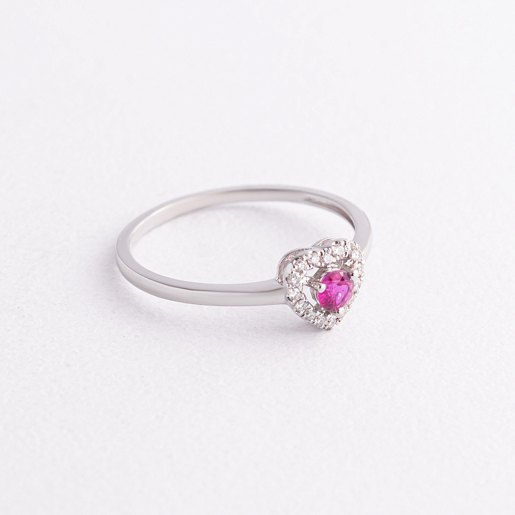 Золота каблучка "Сердечко" (діаманти, рубін) кб0620ca від ювелірного магазину Онікс - 1