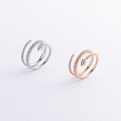 Золотое кольцо "Змея" с бриллиантами кб0523ca №4