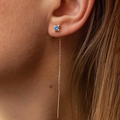 Сережки - протяжки у червоному золоті (блакитні та жовті фіаніти) с08124 №2