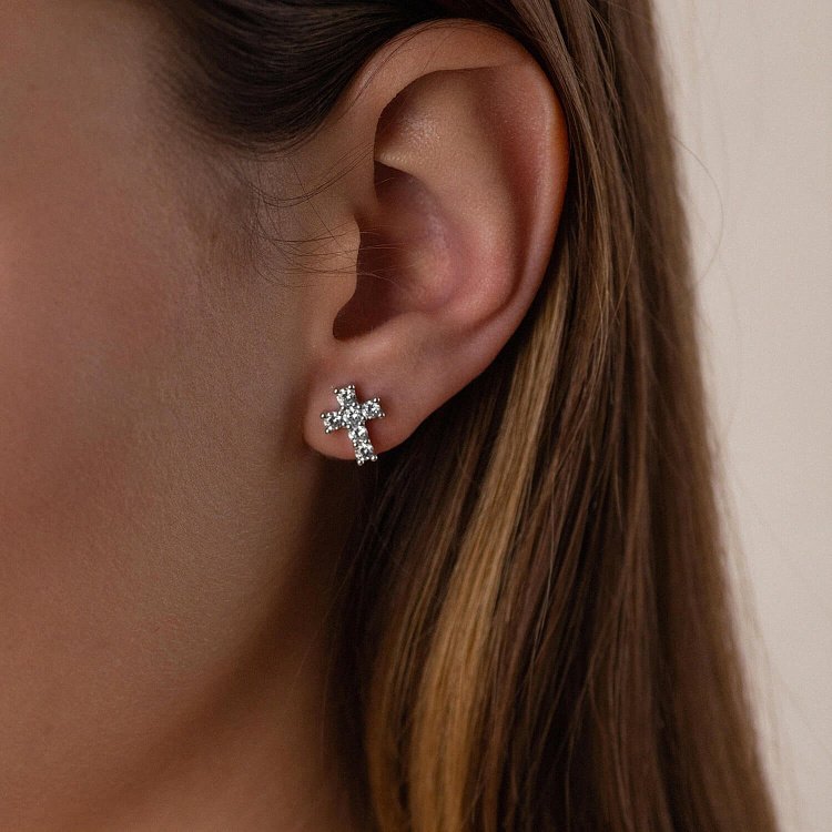 Серебряные серьги - пусеты "Крестики" (фианиты) 058310 от ювелирного магазина Оникс - 5