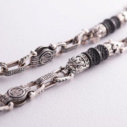 Чоловічий срібний ланцюжок "Вовки" з ебеновим деревом 812 №6